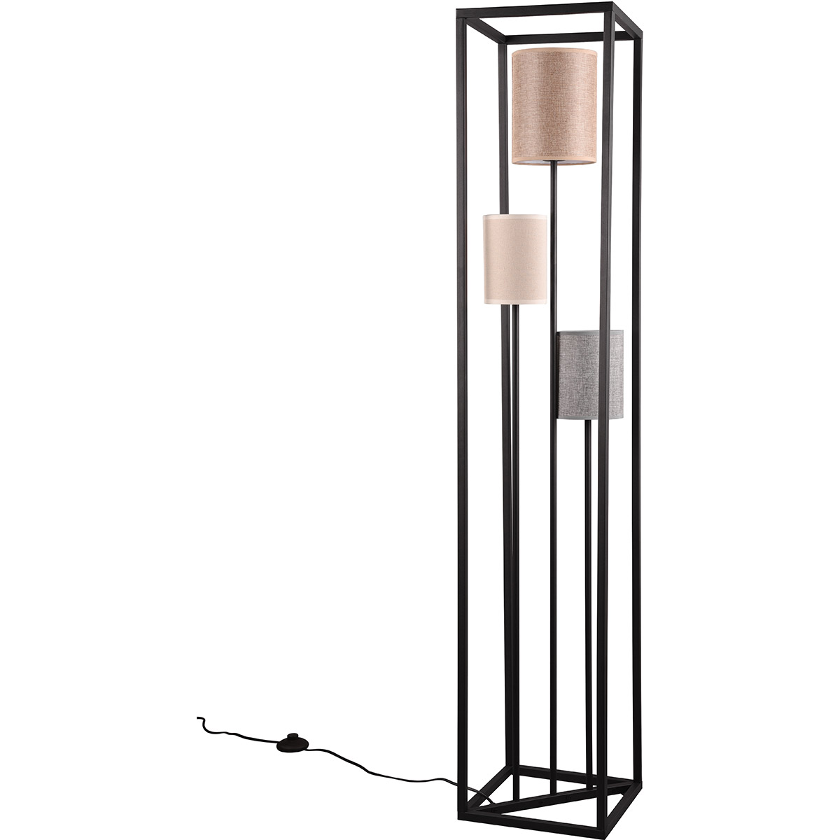 LED-Stehleuchte - Bodenbeleuchtung - Trion Rocky - E27-Fassung - 3-flammig - Quadratisch - Mattschwarz - Metall