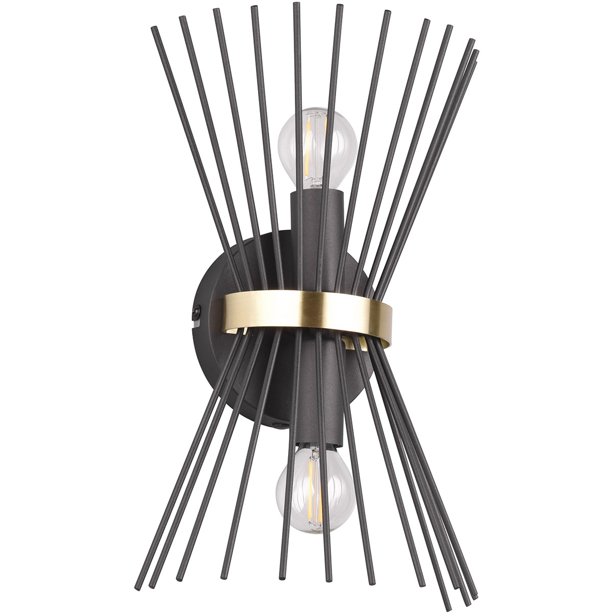 LED-Wandleuchte - Trion Drado - E14-Fassung - 2-flammig - Rund - Schwarz Gold - Metall