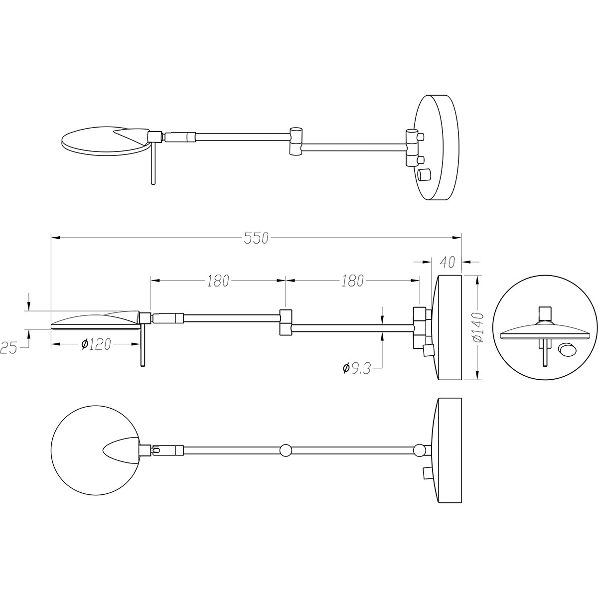 LED Wandlampe - Trion Kazin - 8W - Warmweiß 3000K - Dimmbar - Rund - Mattschwarz - Aluminium