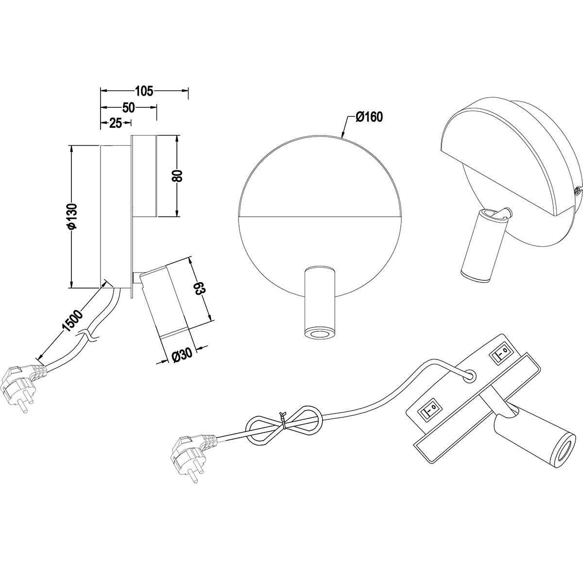 LED Wandlampe - Trion Marano - 8W - Warmweiß 3000K - Rund - Mattschwarz - Aluminium