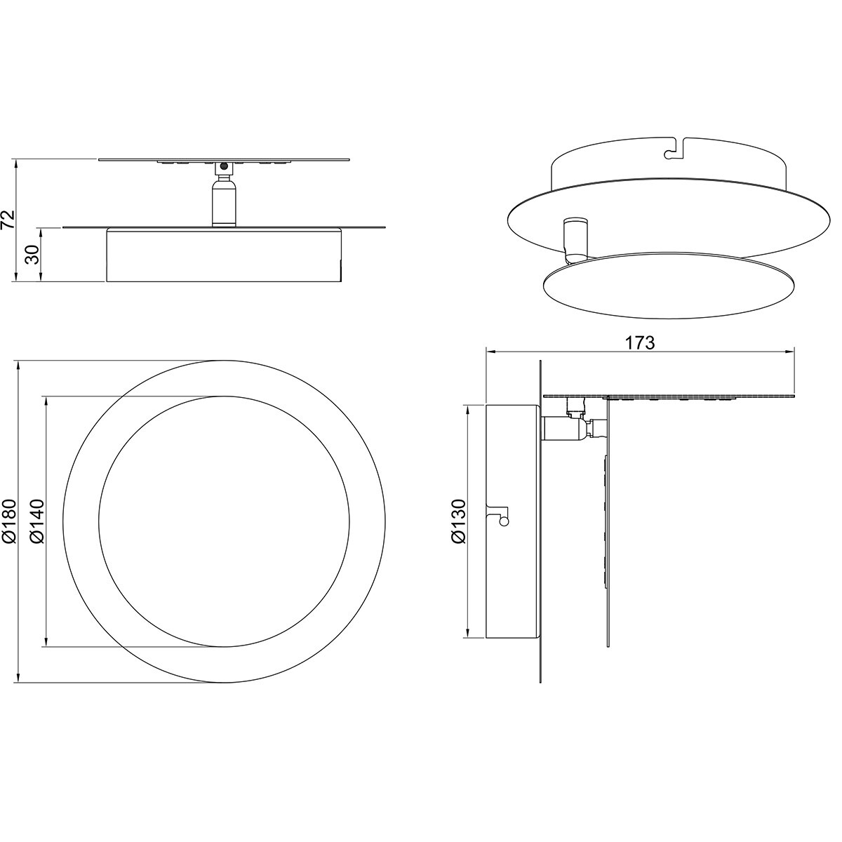 LED Wandleuchte - Trion Marina - 6W - Warmweiß 3000K - Rund - Matt Weiß - Metall