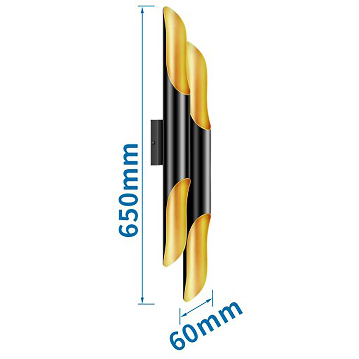 LED Wandleuchte - Wandbeleuchtung - Aigi Hataki Up and Down - E27 Fassung - 4-flammig - Rund - Matt Schwarz/Gold - Aluminium