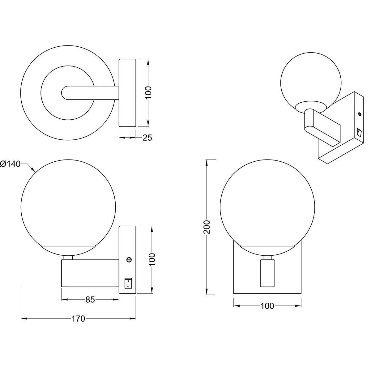 LED-Wandleuchte - Wandbeleuchtung - Trion Aluk - E14-Fassung - Rund - Chrom - Metall