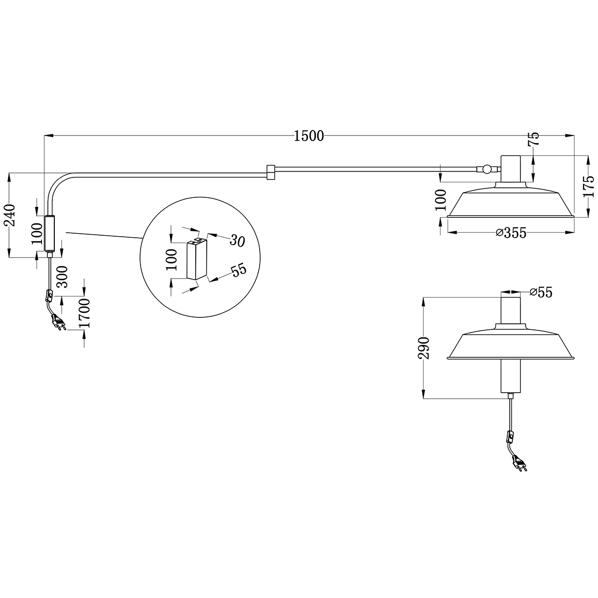 LED Wandlampe - Wandleuchte - Trion Bolan - E27 Sockel - Rund - Mattschwarz - Aluminium