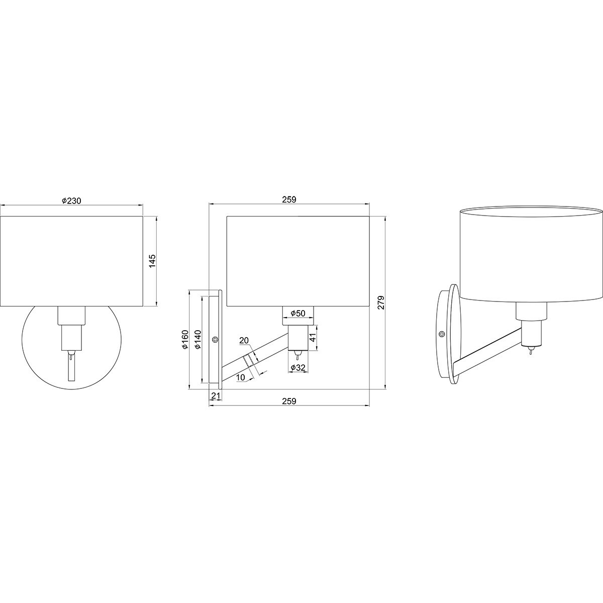 LED Wandleuchte - Wandbeleuchtung - Trion Cindy - E27 Fassung - Rund - Matt Schwarz - Aluminium