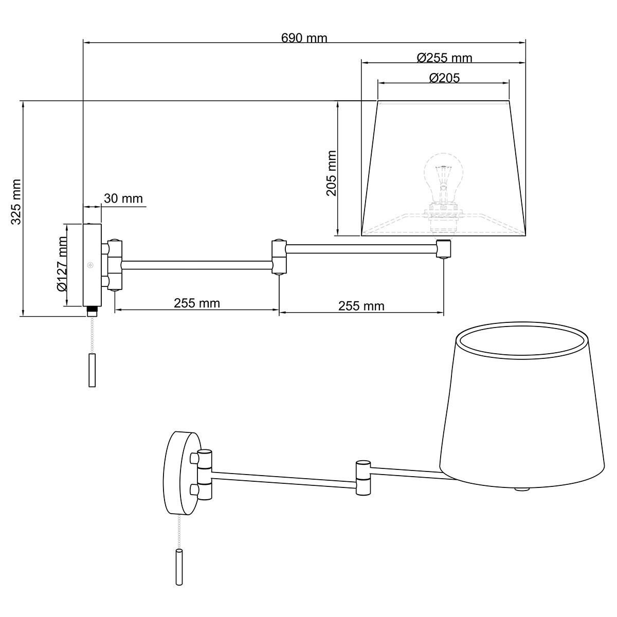 LED Wandlampe - Wandleuchte - Trion Dyon - E27 Sockel - Rund - Mattes Gold - Aluminium