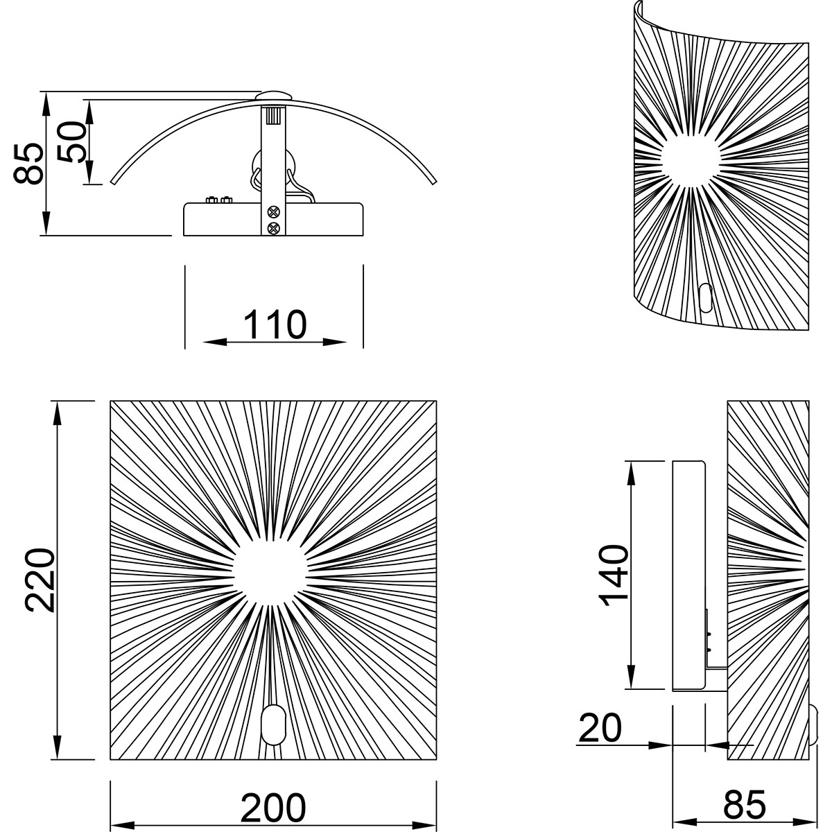 LED Wandleuchte - Wandbeleuchtung - Trion Elize - E27 Fassung - Quadrat - Matt Chrom - Aluminium