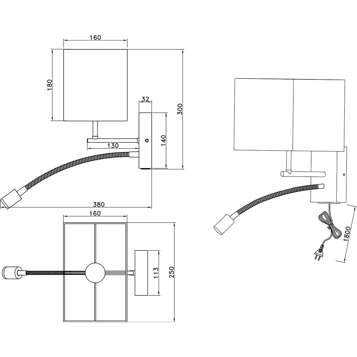 LED-Wandleuchte - Wandbeleuchtung - Trion Ilay - E27-Fassung - 2-Lichtpunkte - Rechteckig - Braun - Naturholz