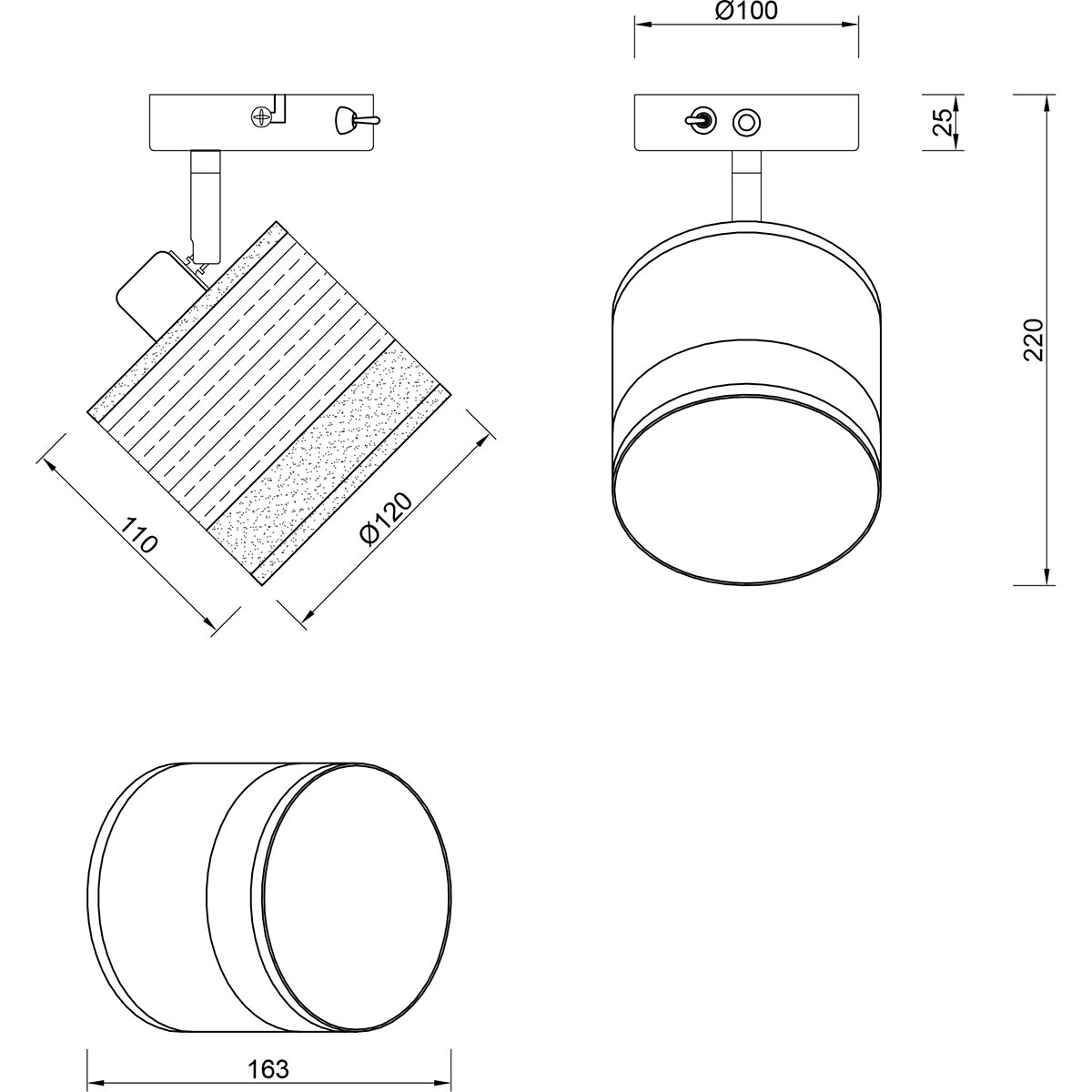 LED Wandleuchte - Wandbeleuchtung - Trion Lazo - E14 Fassung - Rund - Matt Schwarz - Metall