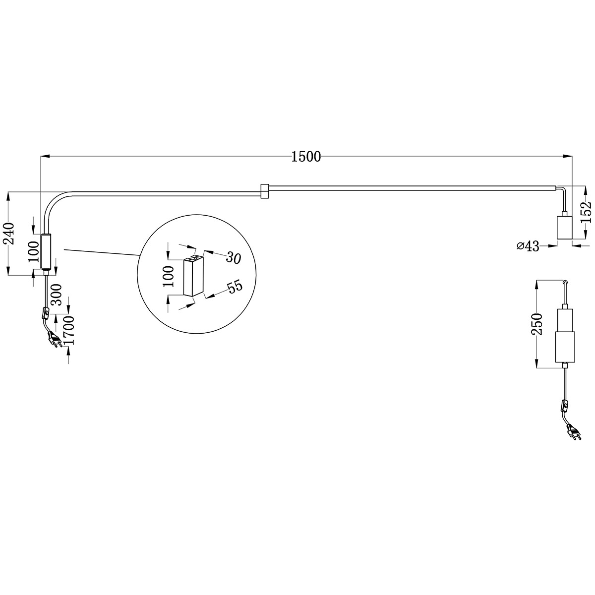 LED Wandlampe - Wandleuchte - Trion Live - E27 Sockel - Rechteckig - Mattschwarz - Aluminium