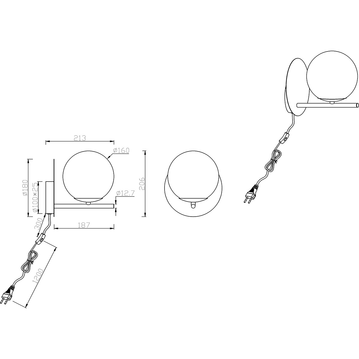 LED Wandleuchte - Wandbeleuchtung - Trion Pora - E14 Fassung - Rund - Matt Schwarz - Aluminium