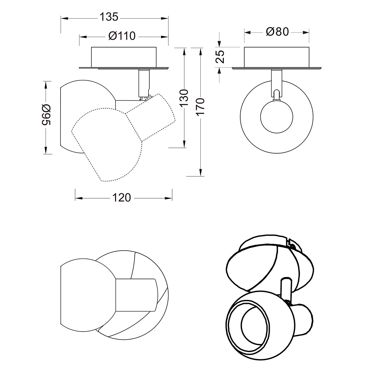 LED Wandfluter - Trion Besina - E14 Sockel - Rund - Matt Nickel - Aluminium