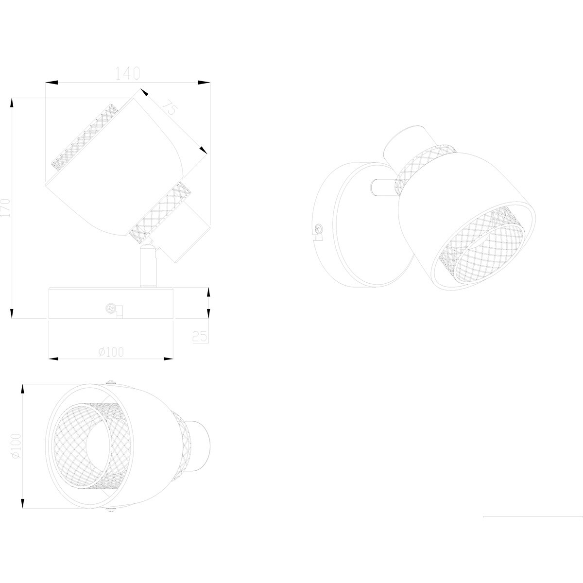 LED-Wandspot - Trion Blado - E14-Fassung - 1-flammig - Rund - Mattschwarz - Metall