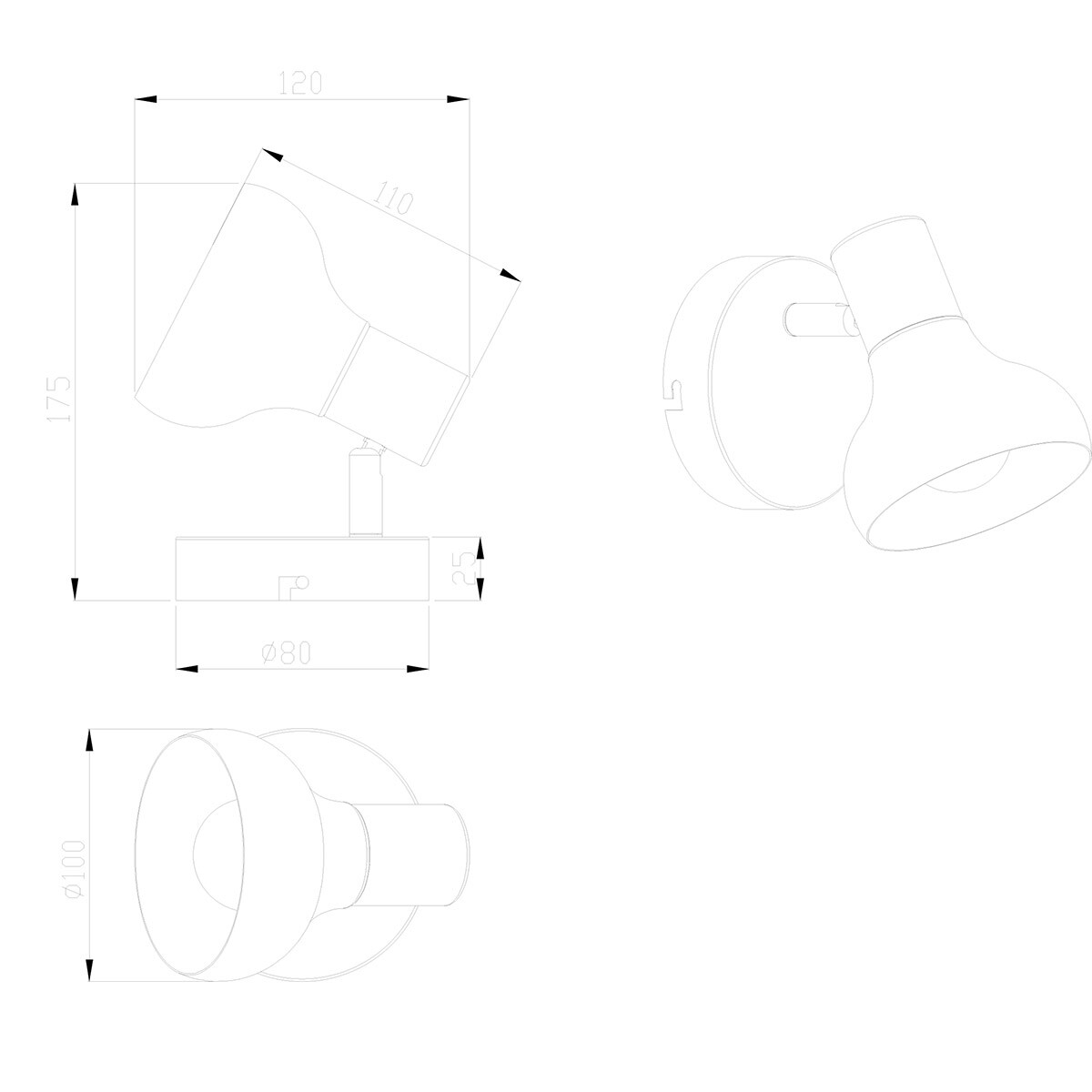 LED-Wandstrahler - Trion Livori - E14-Fassung - 1-flammig - Rund - Mattweiß - Metall