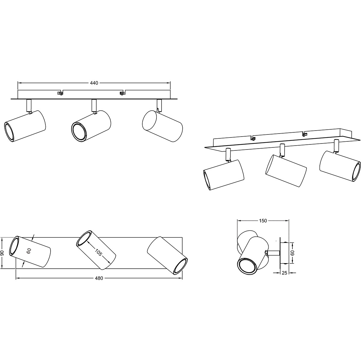 LED Deckenstrahler - Trion Milona - GU10 Fassung - 3-flammig - Rund - Mattschwarz/Gold - Aluminium