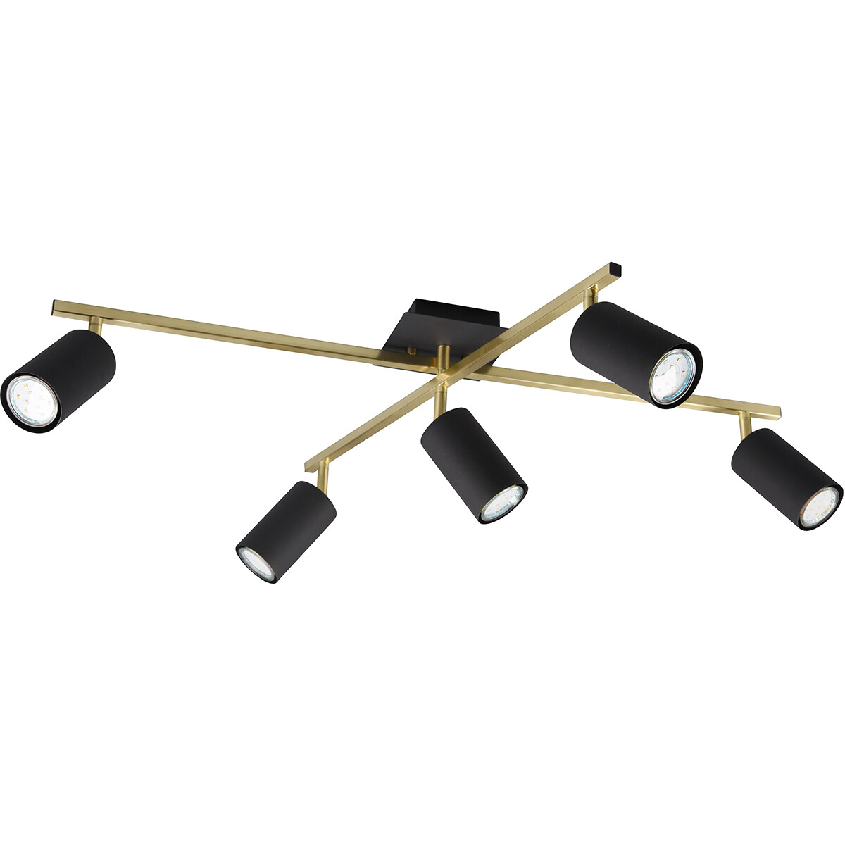 LED Deckenstrahler - Trion Milona - GU10 Fassung - 5-flammig - Rund - Mattschwarz/Gold - Aluminium