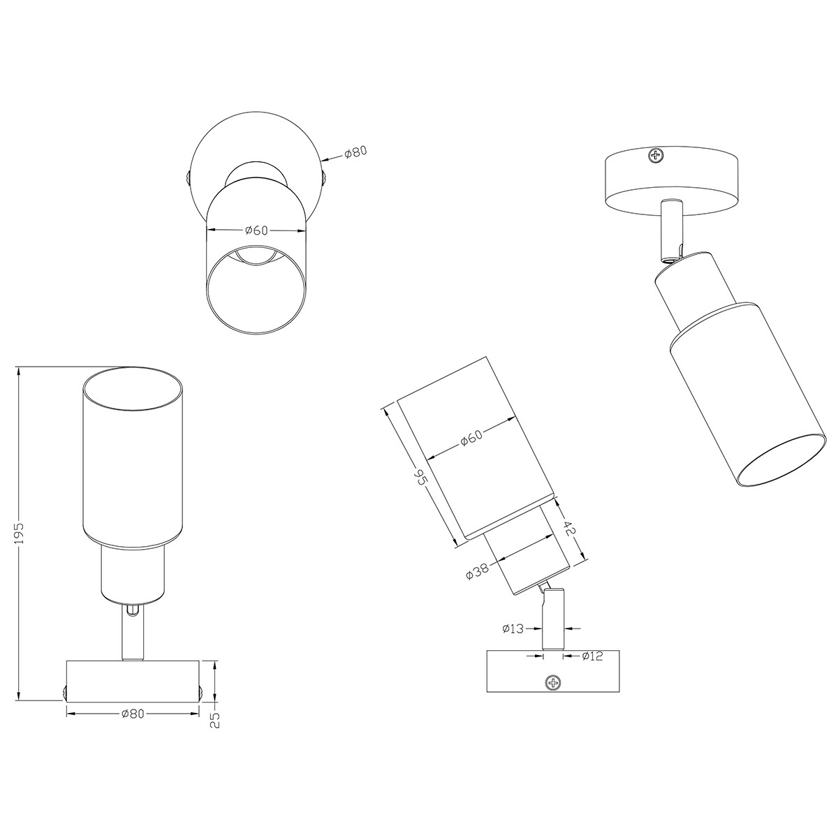 LED Wandfluter - Trion Smast - E14 Sockel - Rund - Mattes Nickel - Aluminium