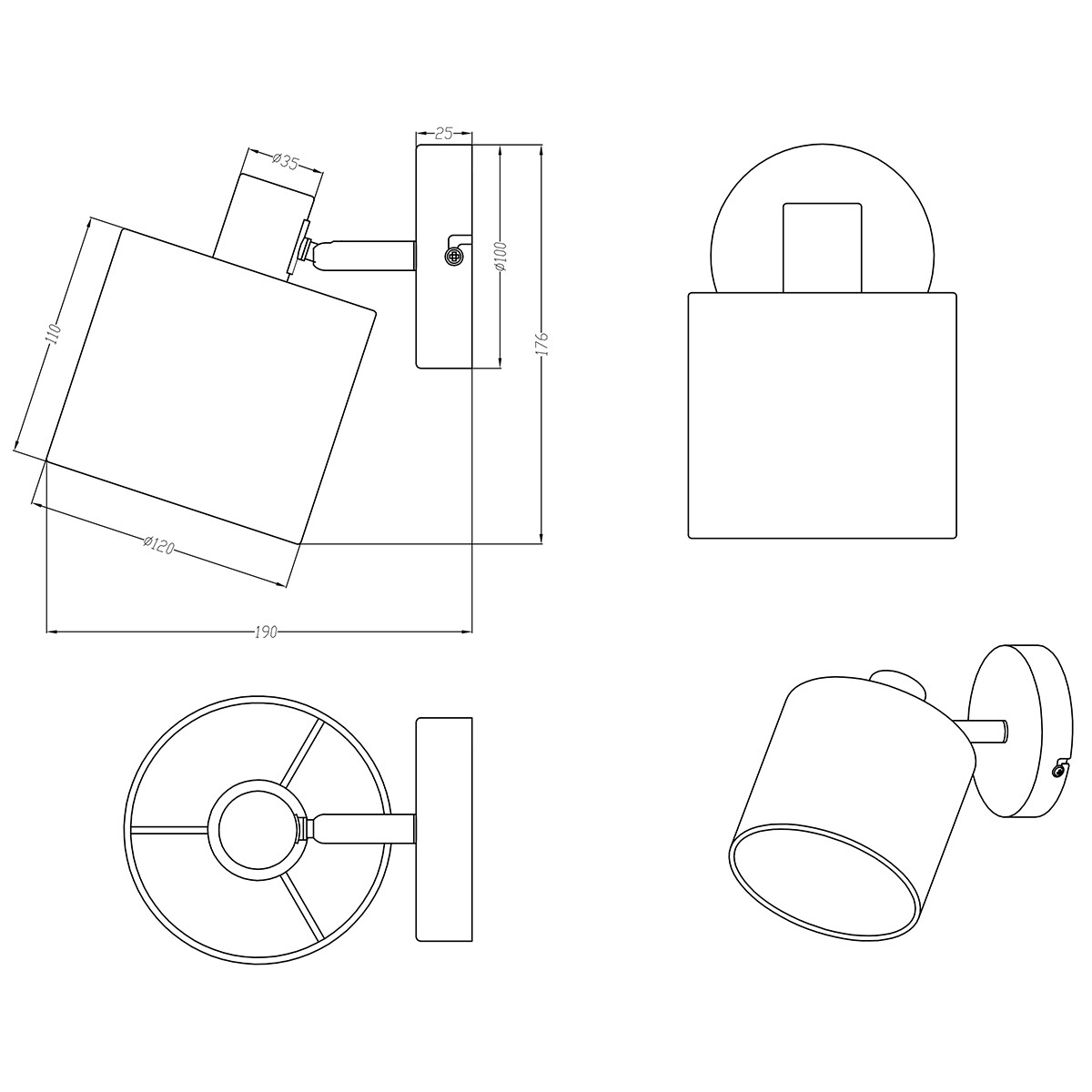 LED Wandfluter - Trion Torry - E14 Sockel - Rund - Mattes Nickel - Aluminium