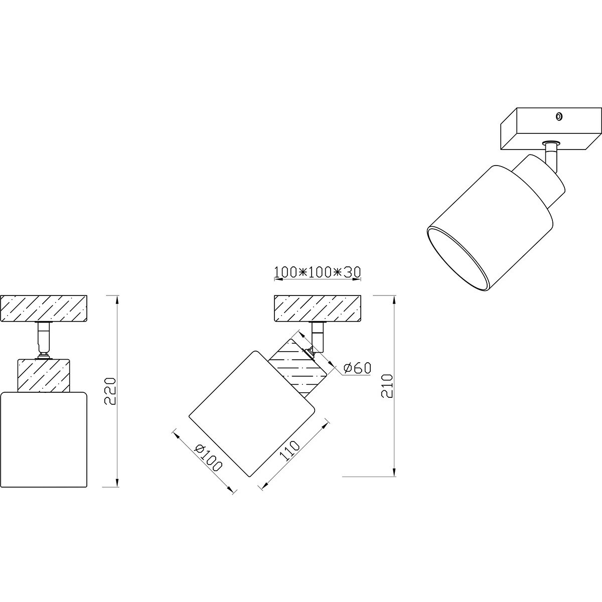 LED Wandspot - Wandbeleuchtung - Trion Asmara - E14 Fassung - Quadrat - Matt Braun - Holz