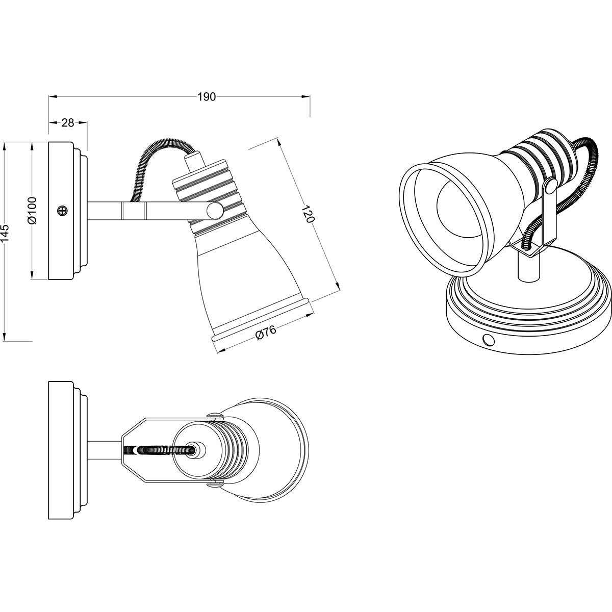 LED Wandspot - Wandbeleuchtung - Trion Sanita - E14 Fassung - 1-flammig - Rund - Antik Weiß - Aluminium