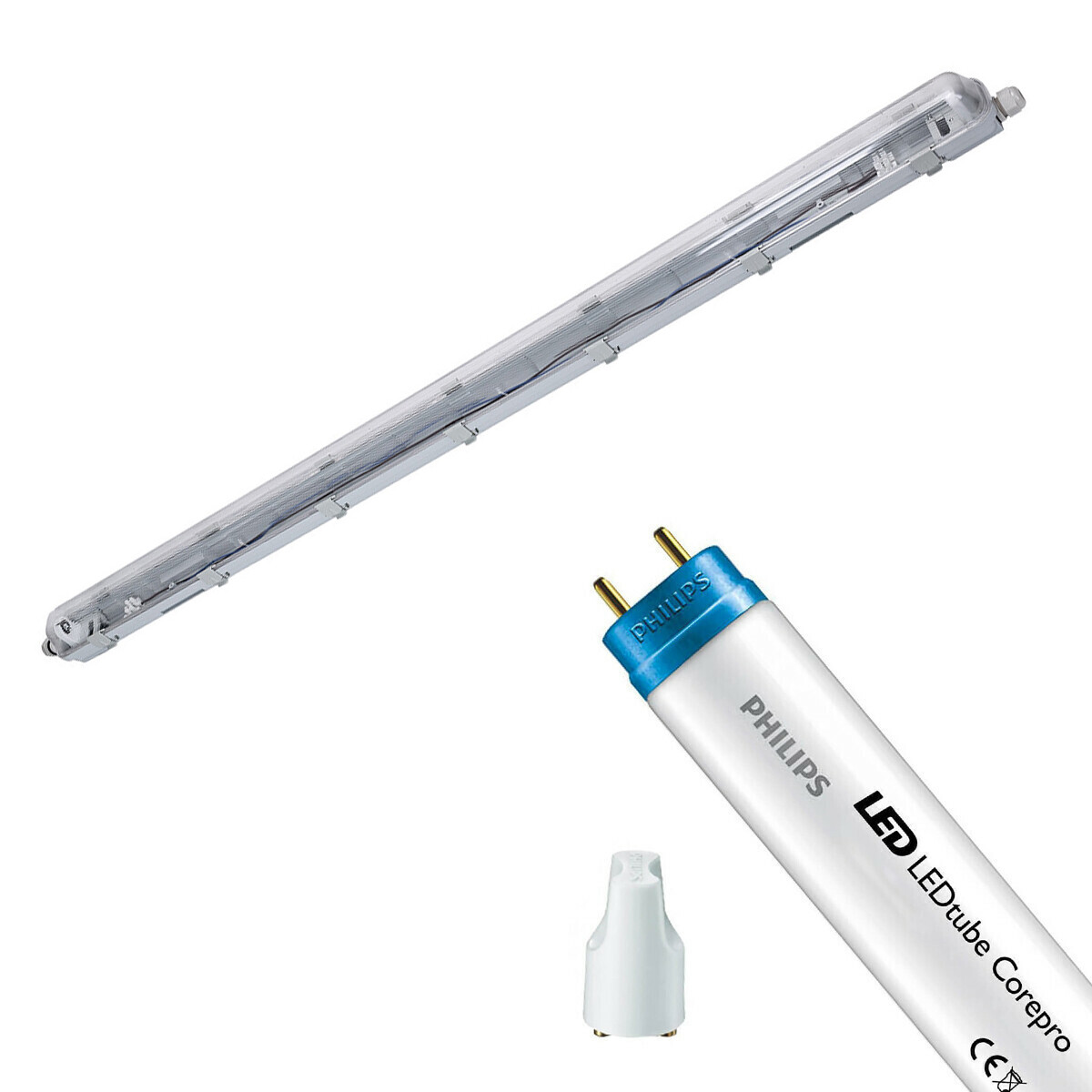 LED Feuchtraumleuchte mit T8 Röhre - Velvalux Strela - 120cm - Einzeln - Verbindbar - Wasserdicht IP65 - Philips - CorePro LEDtube EM 840 - 14.5W - Natürliches Weiß 4000K | Ersetzt 36W