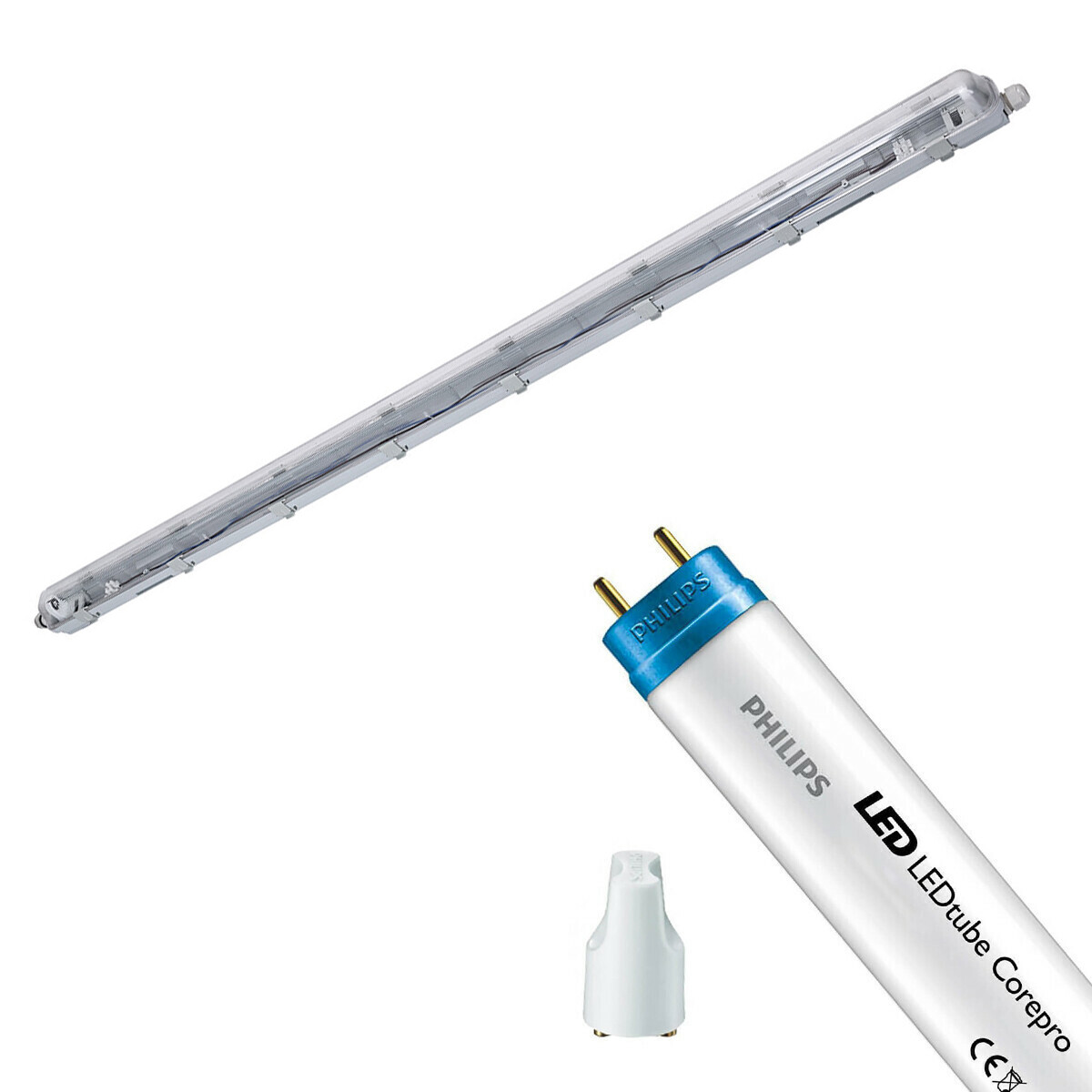 LED Feuchtraumleuchte mit T8 Röhre - Velvalux Strela - 150cm - Einzeln - Verbindbar - Wasserdicht IP65 - Philips - CorePro LEDtube EM 840 - 20W - Natürliches Weiß 4000K | Ersetzt 58W