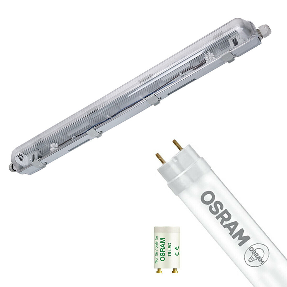 LED Feuchtraumleuchte mit T8 Röhre - Velvalux Strela - 60cm - Einzeln - Verbindbar - Wasserdicht IP65 - OSRAM - SubstiTUBE Value EM 830 - 7.6W - Warmweiß 3000K | Ersetzt 18W