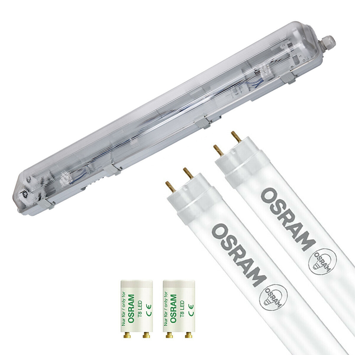 LED Feuchtraumleuchte mit T8 Röhren - Velvalux Strela - 60cm - Doppelt - Verbindbar - Wasserdicht IP65 - OSRAM - SubstiTUBE Value EM 865 - 15.2W - Klares/Kaltes Weiß 6500K | Ersetzt 36W