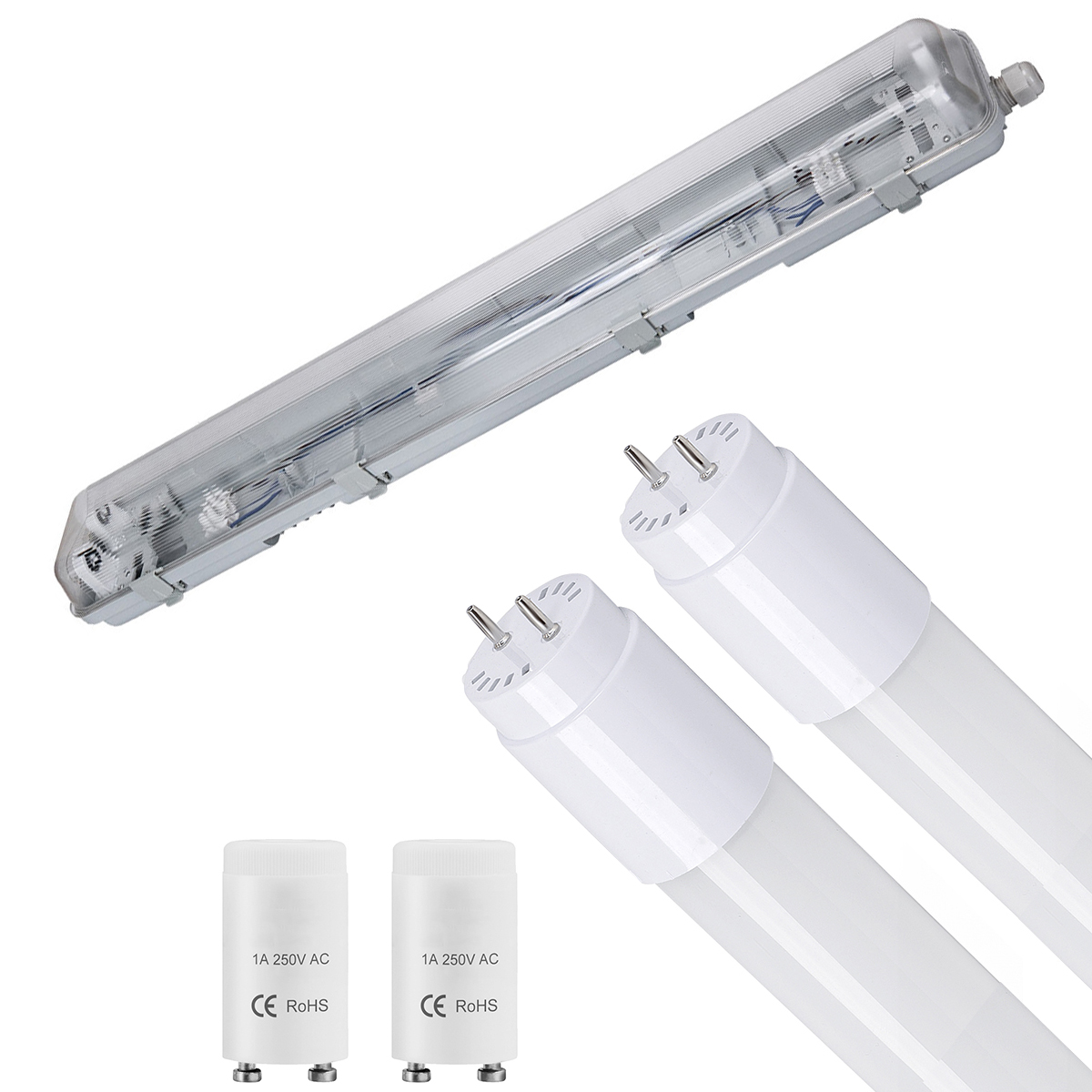 LED Feuchtraumleuchte mit T8 G13 Röhren - Velvalux Strela - 60cm - Doppelt - Verbindbar - Wasserdicht IP65 - 16W 1920lm - 840 Universalweiß 4000K | Ersetzt 138W