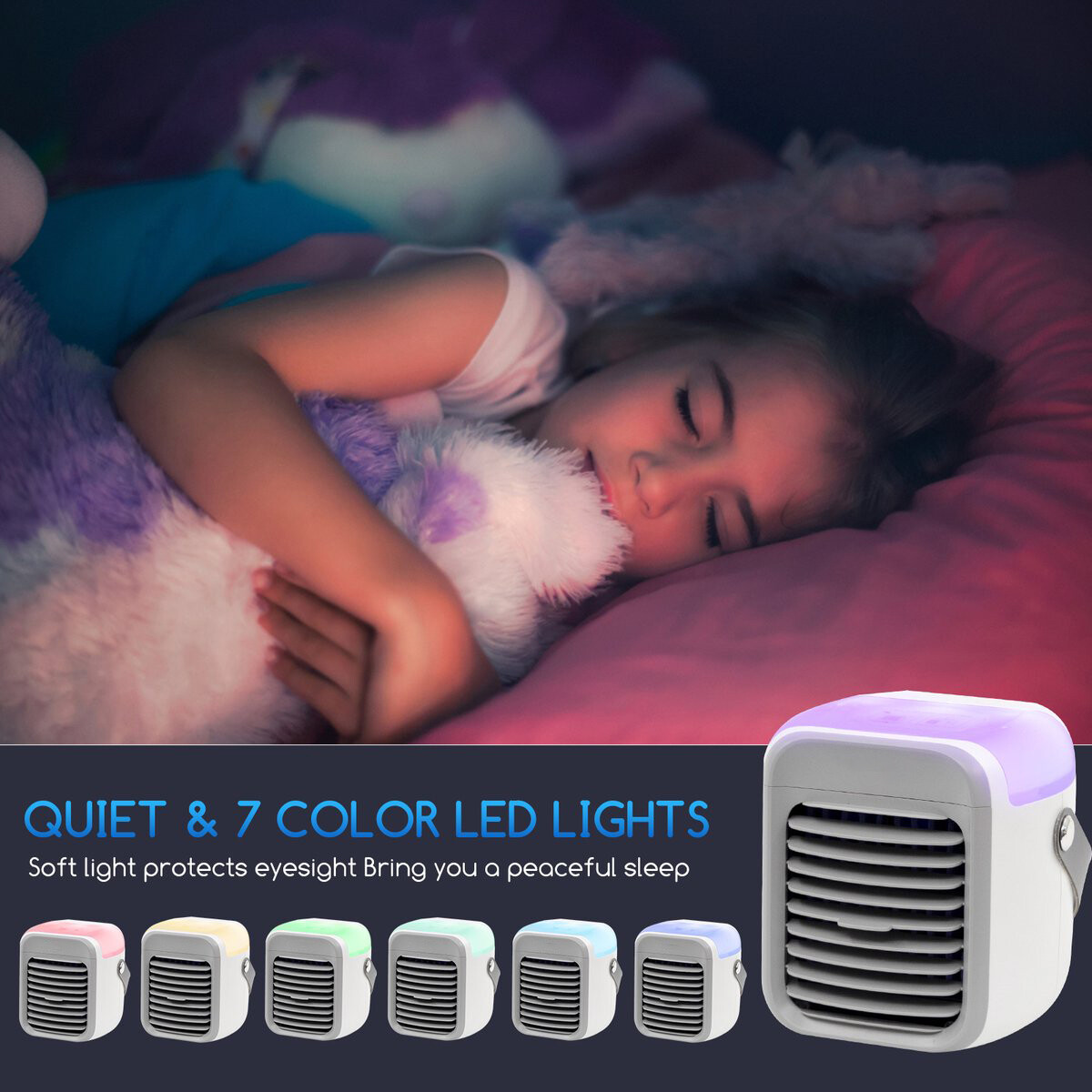 Mini Aircooler mit LED Beleuchtung - Aigi Cuby - Nebelventilator - Mini Tischventilator - Luftkühler - USB Aufladbar - Weiß