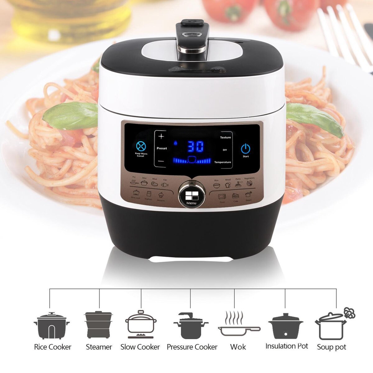 Multicooker Pressure - Aigi Pandy - 5.5 Liter - Schwarz/Weiß