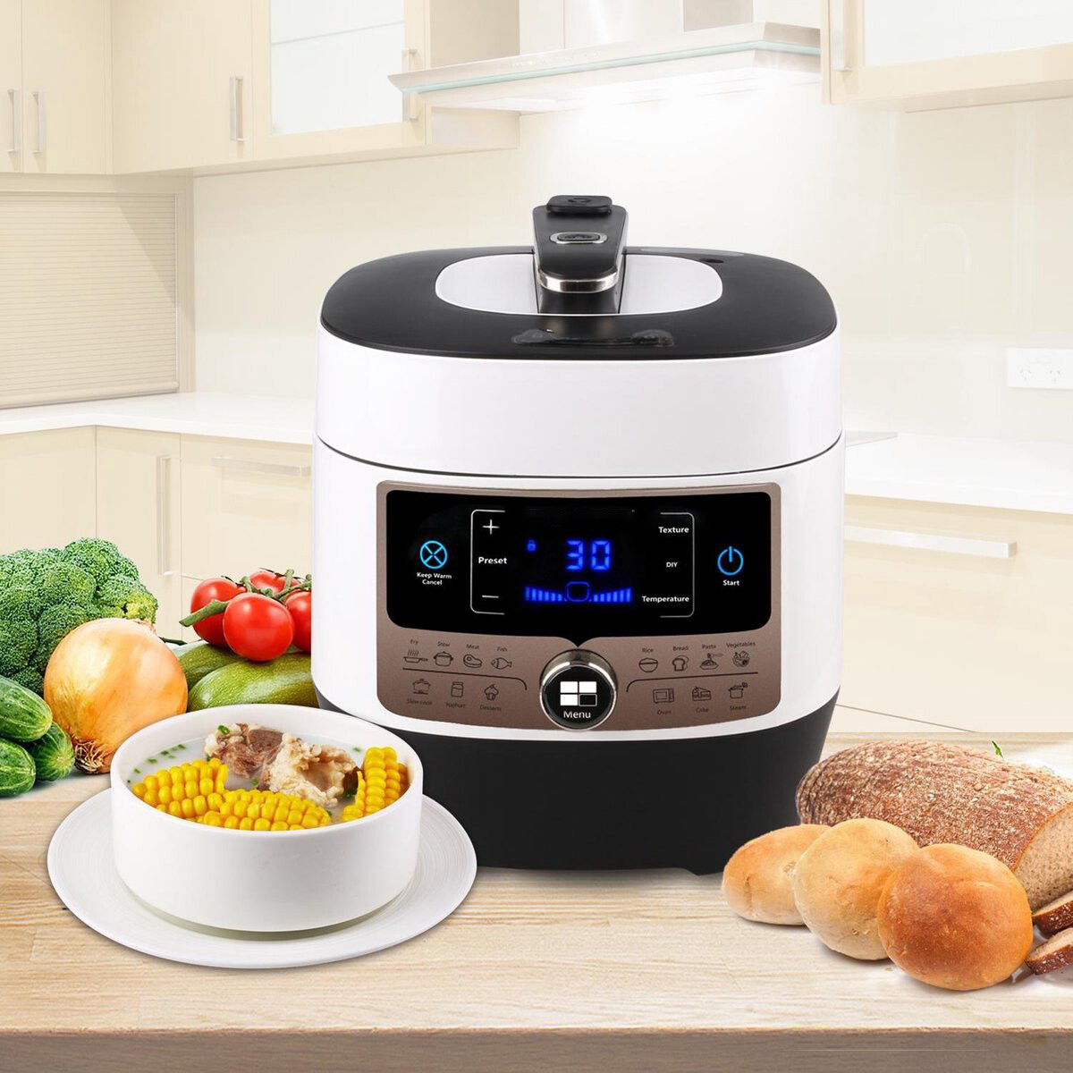 Multicooker Pressure - Aigi Pandy - 5.5 Liter - Schwarz/Weiß