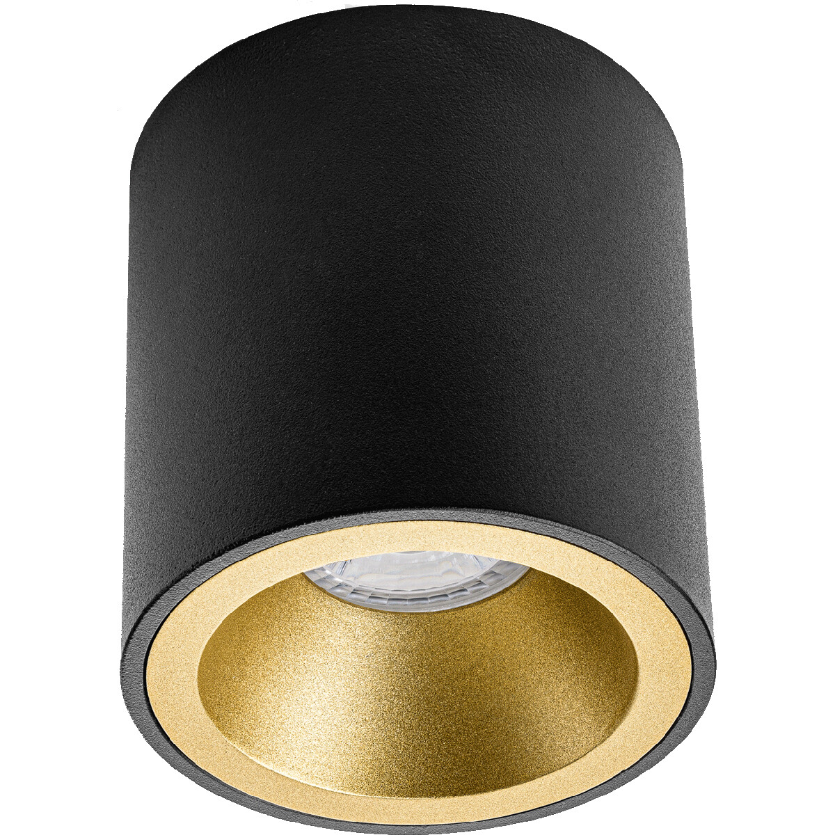 Aufbauspot GU10 - Pragmi Cliron Pro - Aufbau Rund - Matt Schwarz/Gold - Aluminium - Vertieft - Ø90mm