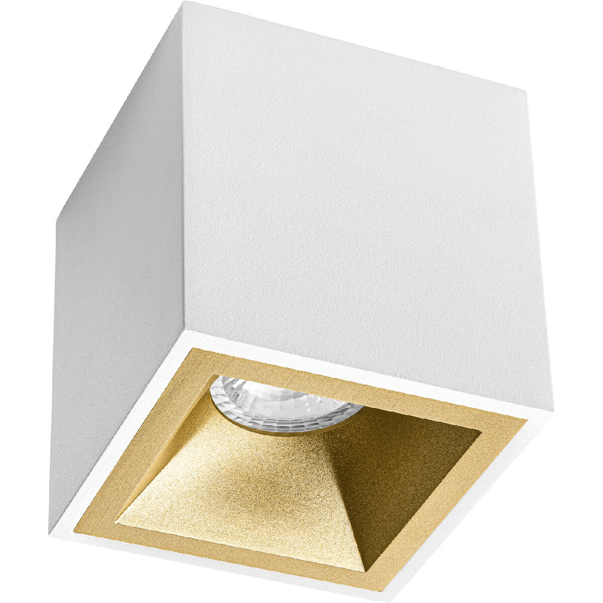 Aufbauspot 10er-Pack - Pragmi Cliron Pro - GU10 Fassung - Aufbau Quadrat - Matt Weiß/Gold - Aluminium - Vertieft - Ø90mm