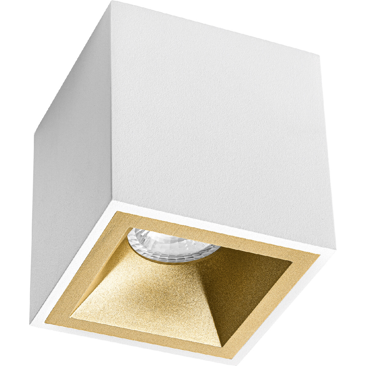 Aufbauspot GU10 - Pragmi Cliron Pro - Aufbau Quadrat - Matt Weiß/Gold - Aluminium - Vertieft - 90mm