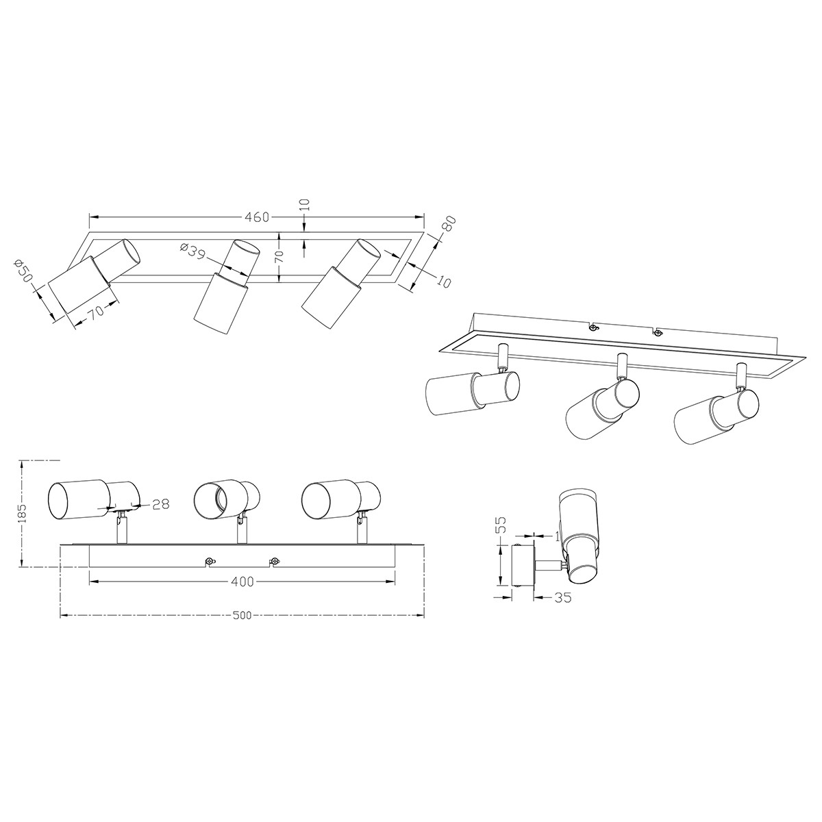 OSRAM - LED Deckenstrahler - Trion Clupo - 12W - Warmweiß 3000K - 3-flammig - Rechteckig - Matt Chrom - Aluminium