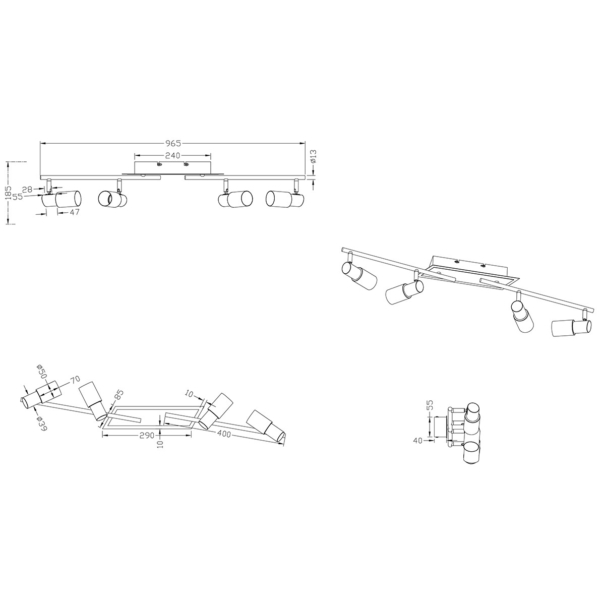 OSRAM - LED Deckenstrahler - Trion Clupo - 16W - Warmweiß 3000K - 4-flammig - Rechteckig - Matt Chrom - Aluminium