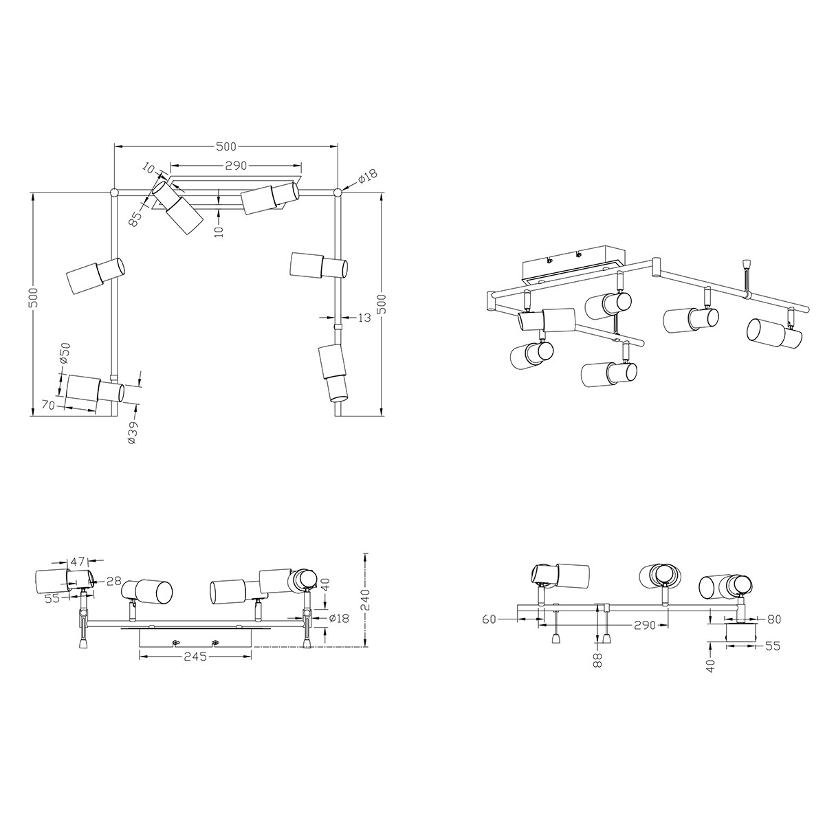 OSRAM - LED Deckenstrahler - Trion Clupo - 24W - Warmweiß 3000K - 6-flammig - Rechteckig - Matt Chrom - Aluminium