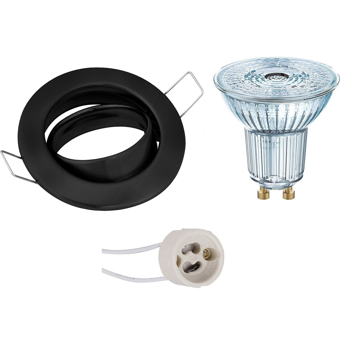 LEDVANCE - LED Spot Set - Parathom PAR16 927 36D - GU10 Sockel - Dimmbar - Einbau Rund - Matt Schwarz - 3.4W - Warmweiß 2700K - Kippbar Ø82mm