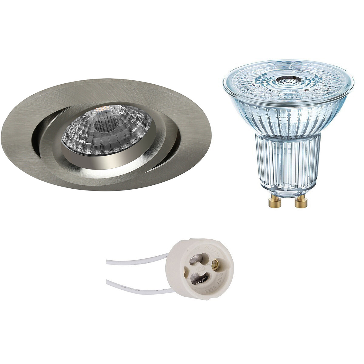 LEDVANCE - LED Spot Set - Parathom PAR16 927 36D - Pragmi Aerony Pro - GU10 Sockel - Dimmbar - Einbau Rund - Matt Nickel - 3.4W - Warmweiß 2700K - Kippbar - Ø82mm