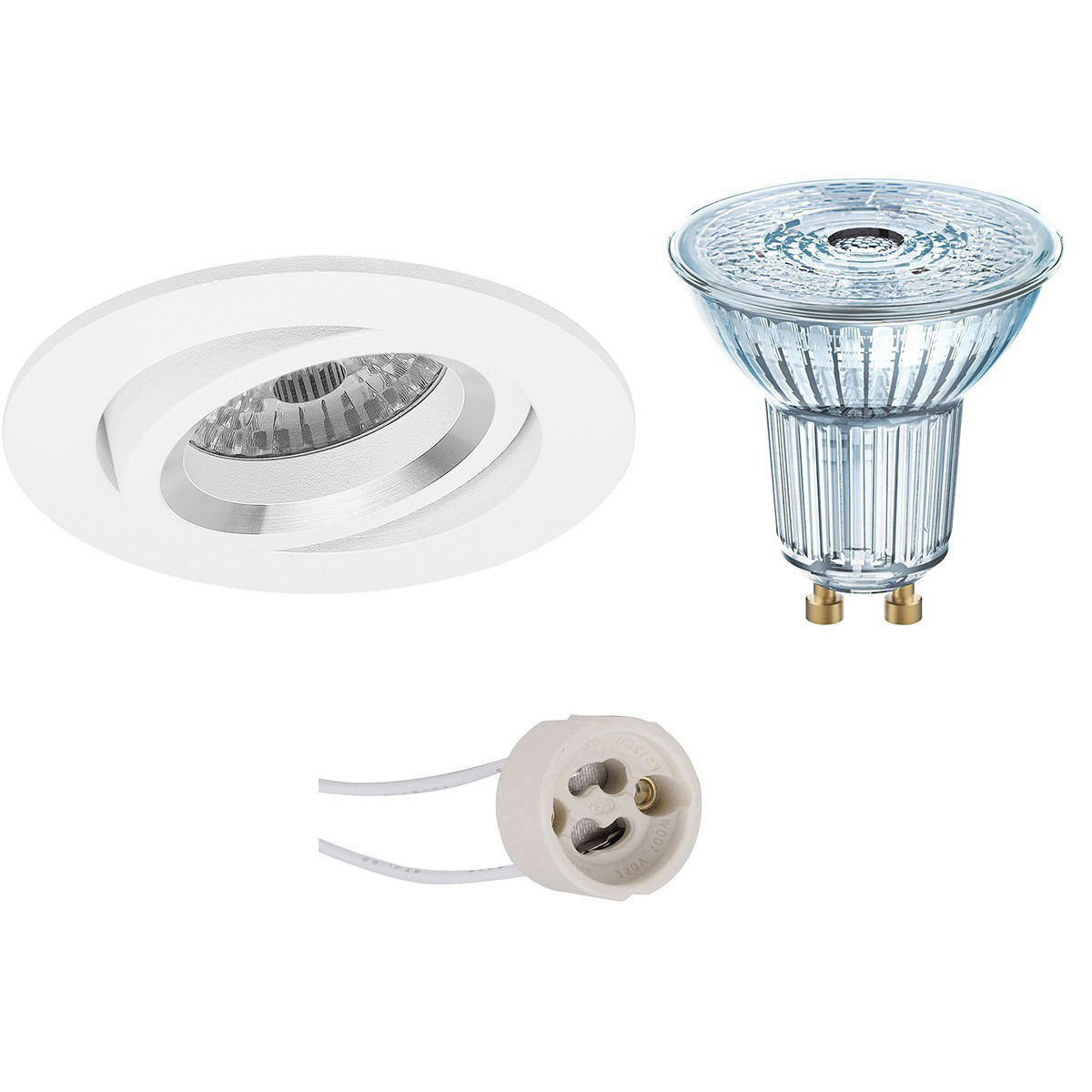 LEDVANCE - LED Spot Set - Parathom PAR16 930 36D - Pragmi Aerony Pro - GU10 Sockel - Dimmbar - Einbau Rund - Mattweiß - 4.5W - Warmweiß 3000K - Kippbar - Ø82mm