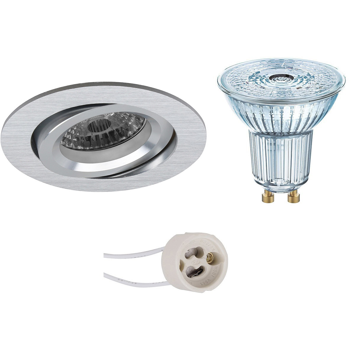 LEDVANCE - LED Spot Set - Parathom PAR16 927 36D - Pragmi Aerony Pro - GU10 Sockel - Dimmbar - Einbau Rund - Matt Silber - 3.4W - Warmweiß 2700K - Kippbar - Ø82mm