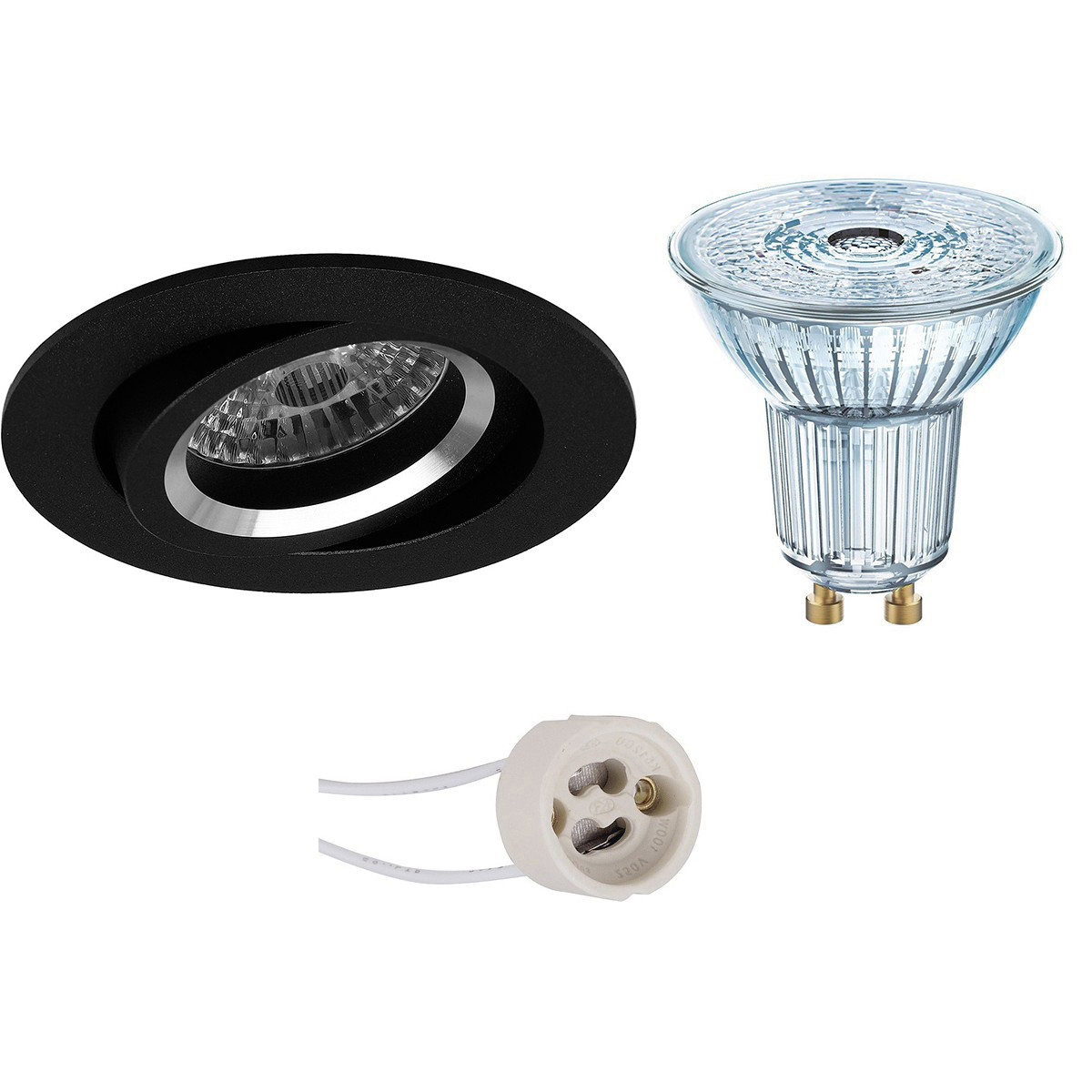 LEDVANCE - LED Spot Set - Parathom PAR16 930 36D - Pragmi Aerony Pro - GU10 Sockel - Dimmbar - Einbau Rund - Mattschwarz - 3.4W - Warmweiß 3000K - Kippbar - Ø82mm