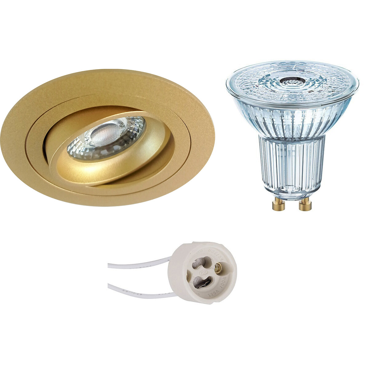 LEDVANCE - LED Spot Set - Parathom PAR16 927 36D - Pragmi Alpin Pro - GU10 Sockel - Dimmbar - Einbau Rund - Matt Gold - 3.4W - Warmweiß 2700K - Kippbar - Ø92mm