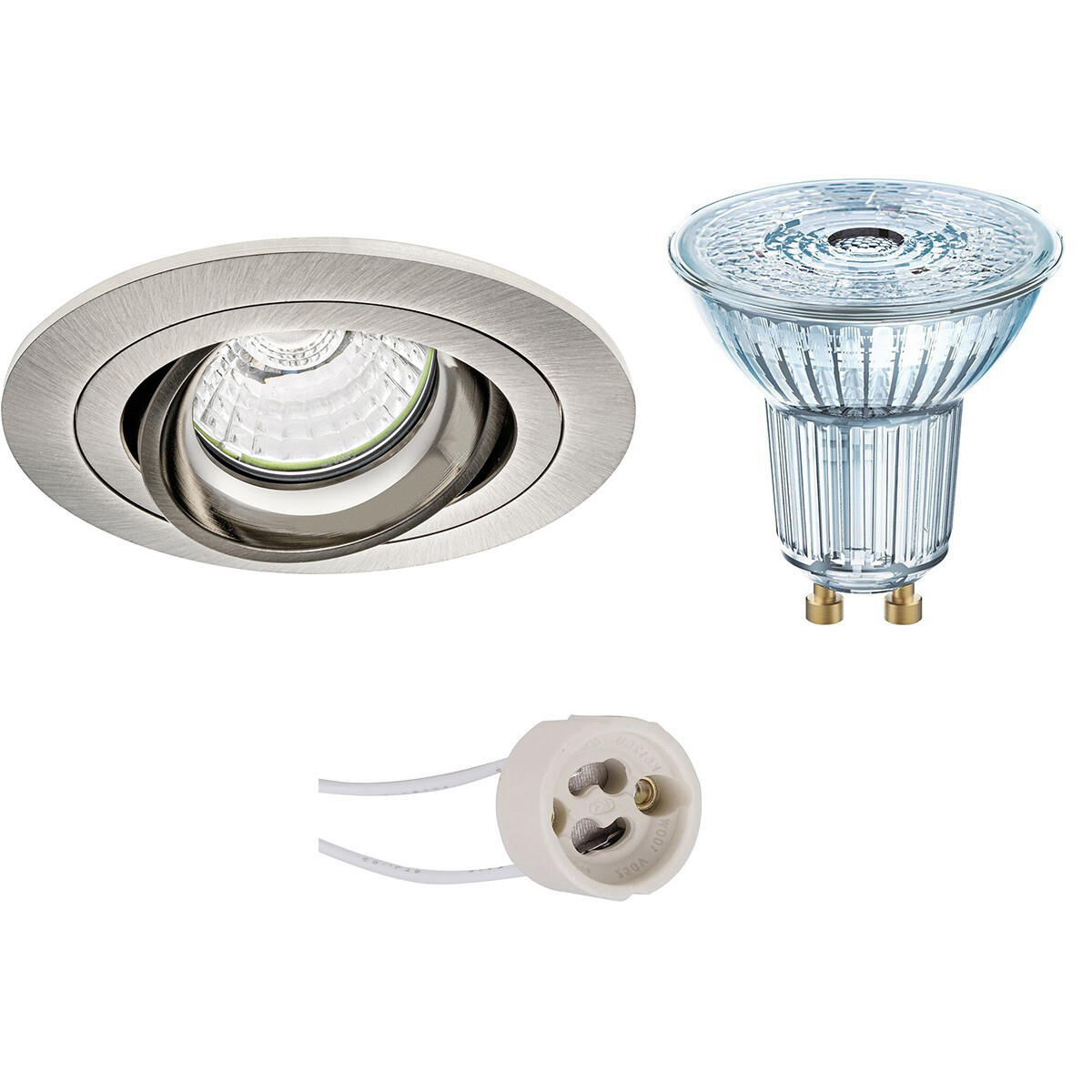 LEDVANCE - LED Spot Set - Parathom PAR16 930 36D - Pragmi Alpin Pro - GU10 Sockel - Dimmbar - Einbau Rund - Matt Nickel - 3.4W - Warmweiß 3000K - Kippbar - Ø92mm