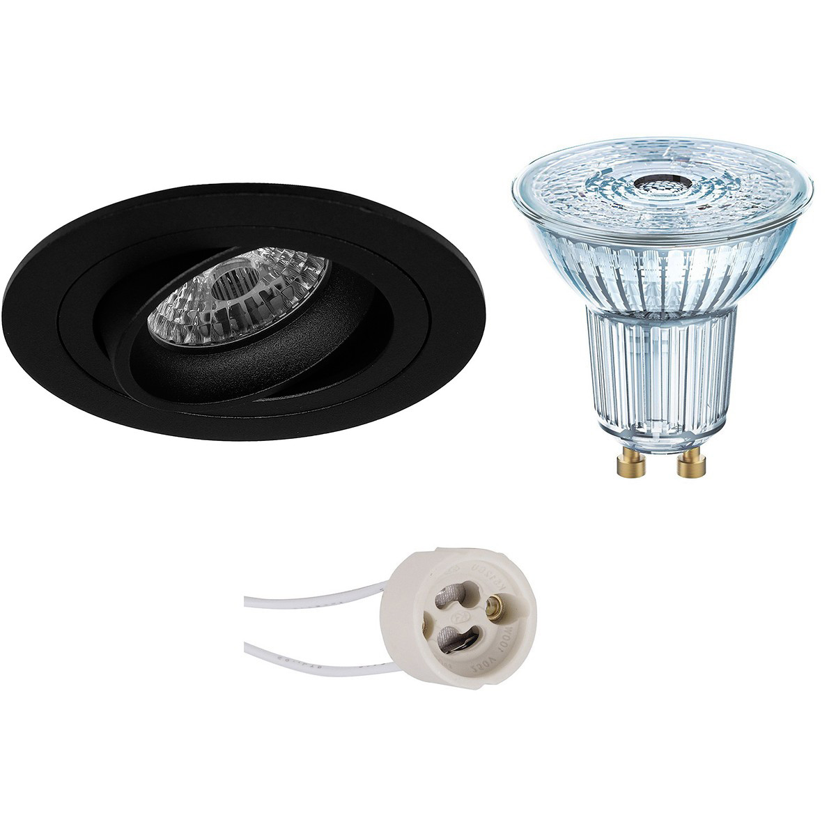 LEDVANCE - LED Spot Set - Parathom PAR16 927 36D - Pragmi Alpin Pro - GU10 Sockel - Dimmbar - Einbau Rund - Mattschwarz - 3.4W - Warmweiß 2700K - Kippbar Ø92mm