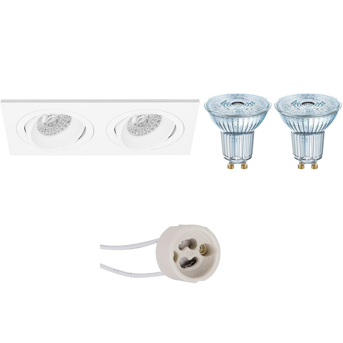 LEDVANCE - LED Spot Set - Parathom PAR16 927 36D - Pragmi Borny Pro - GU10 Sockel - Dimmbar - Einbau Rechteckig Doppel - Mattweiß - 3.4W - Warmweiß 2700K - Kippbar - 175x92mm