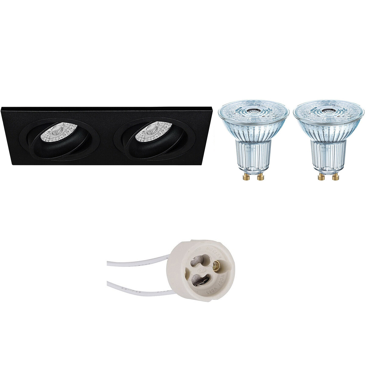 LEDVANCE - LED Spot Set - Parathom PAR16 927 36D - Pragmi Borny Pro - GU10 Sockel - Dimmbar - Einbau Rechteckig Doppel - Mattschwarz - 3.4W - Warmweiß 2700K - Kippbar - 175x92mm