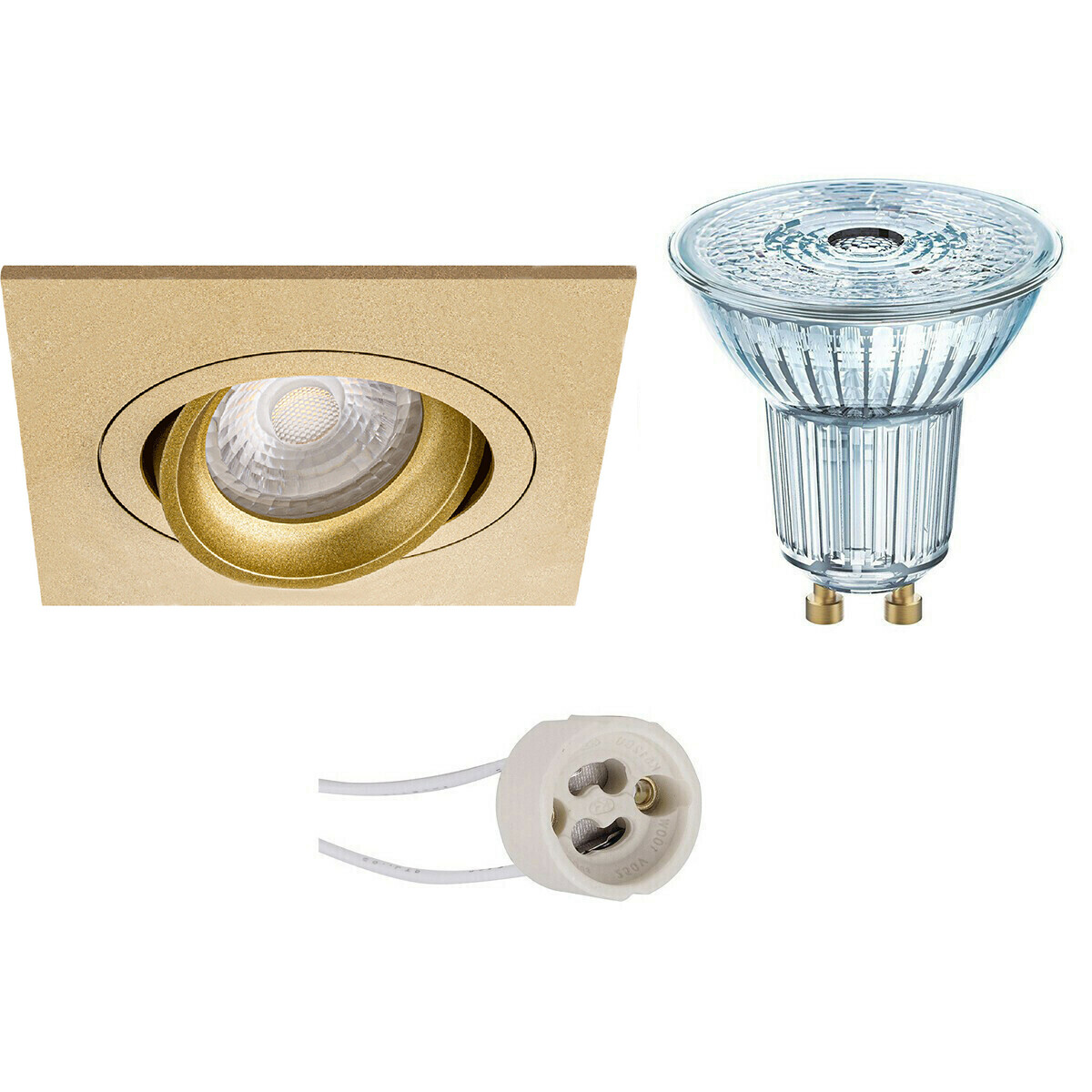 LED Spot Set - LEDVANCE Parathom PAR16 927 36D - Pragmi Borny Pro - GU10 Fassung - Dimmbar - Einbau Quadrat - Matt Gold - 3.4W - Warmweiß 2700K - Schwenkbar - 92mm