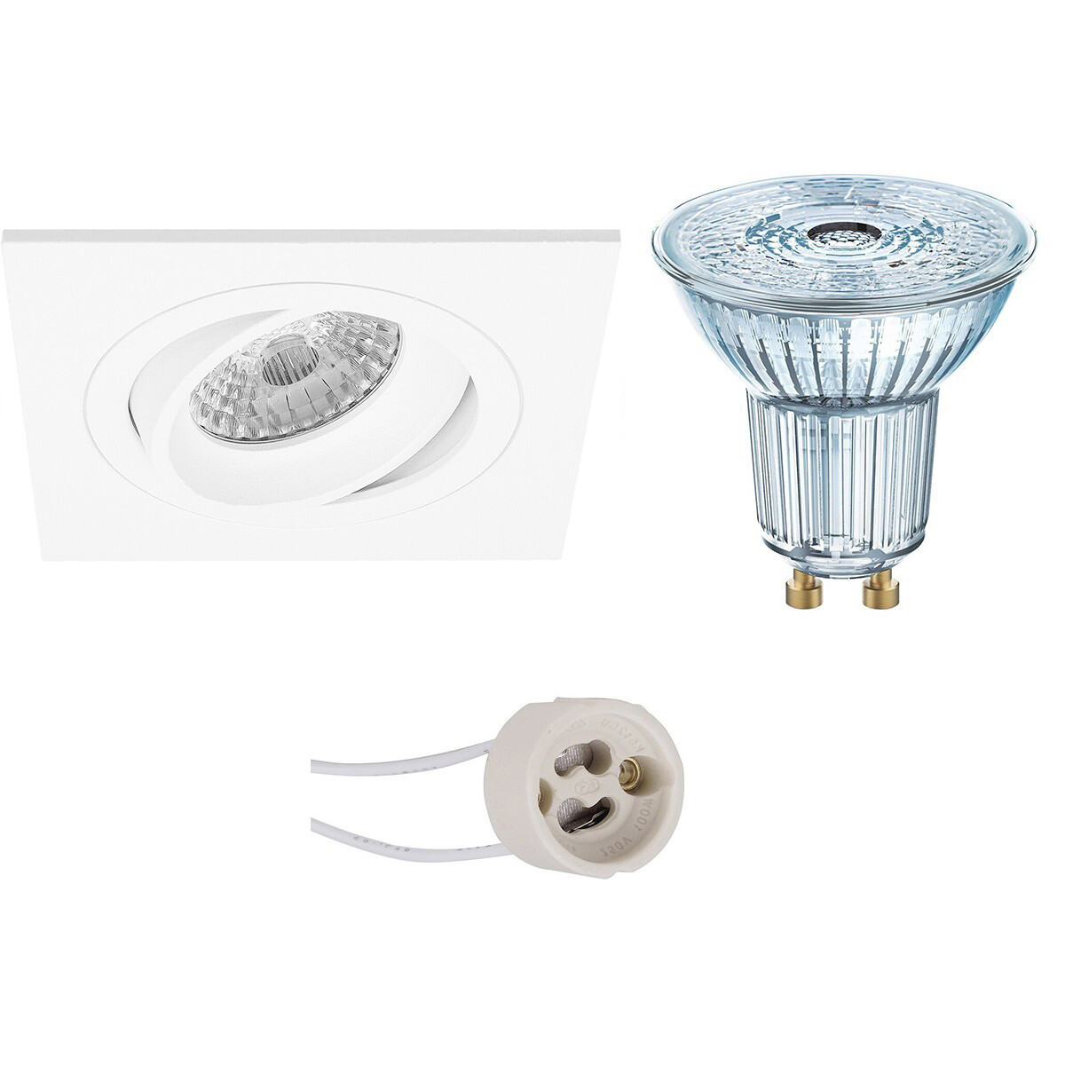 LEDVANCE - LED Spot Set - Parathom PAR16 927 36D - Pragmi Borny Pro - GU10 Sockel - Dimmbar - Einbau Quadratisch - Mattweiß - 3.4W - Warmweiß 2700K - Kippbar - 92mm